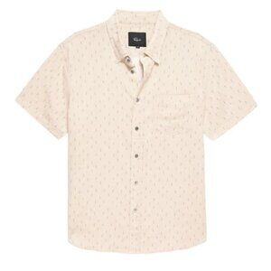 Rails Khaki Leaf Print Short Sleeve Linen Blend Shirt